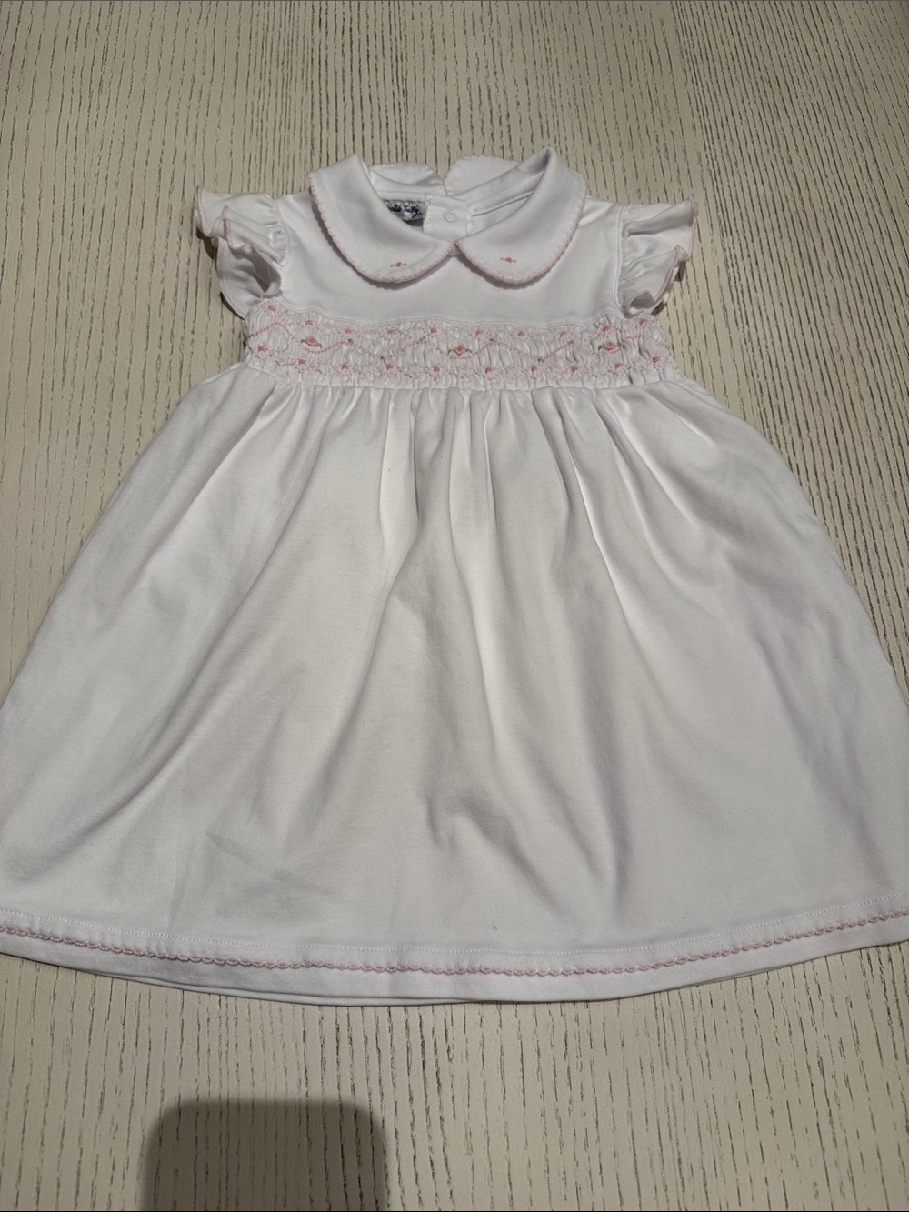 Magnolia Baby White Dress with Rose Pink Smocking and Coordinating Diaper Cover
